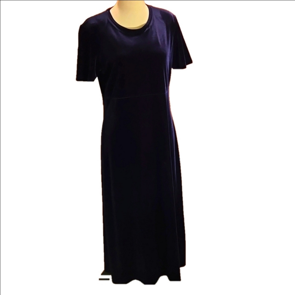 VTG 80's Talbots Blue Velvety Velour Maxi Dress With Jacket Women's M Petite - Picture 5 of 16